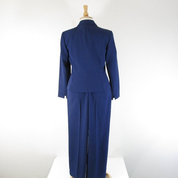 Kasper Petite Solid Navy Blue Pant Suit 12 10P Formal Business Career - Picture 9 of 15